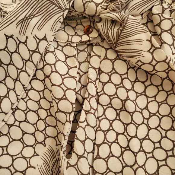 Jo Hanna York Vintage Peacock Feather Print Midi Dress Tan and Brown Size 10 - Picture 8 of 11